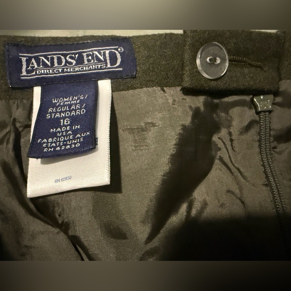 Lands End 100% wool olive green skirt midi length fully lined women’s size 16 - Picture 9 of 10